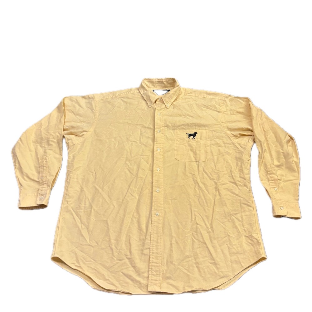 Ralph Lauren Mens XL Blake Yellow Cotton Button Down Black Dog Logo Shirt